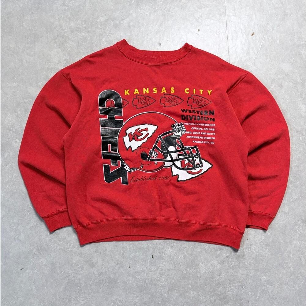 90s Vintage Kansas City Chiefs Helmet Red Crewneck -XL